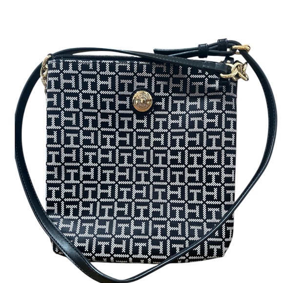 Tommy Hilfiger Black and White Crossbody Bag with Geometric Pattern - Picture 1 of 6